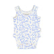 Baby sleeveless body | white w/ blue little flowers
