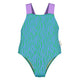 Baby swimsuit w/ large straps |  blue & green animal print