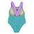 Baby swimsuit w/ large straps |  blue & green animal print