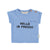 Baby t-shirt | blue w/ "hello in french" print